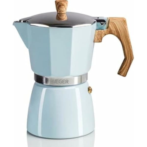 Moka Italiensk Kaffebryggare - HAEGER - Modell 6 koppar - Färg Blå - Automatisk avstängning - Programmerbar