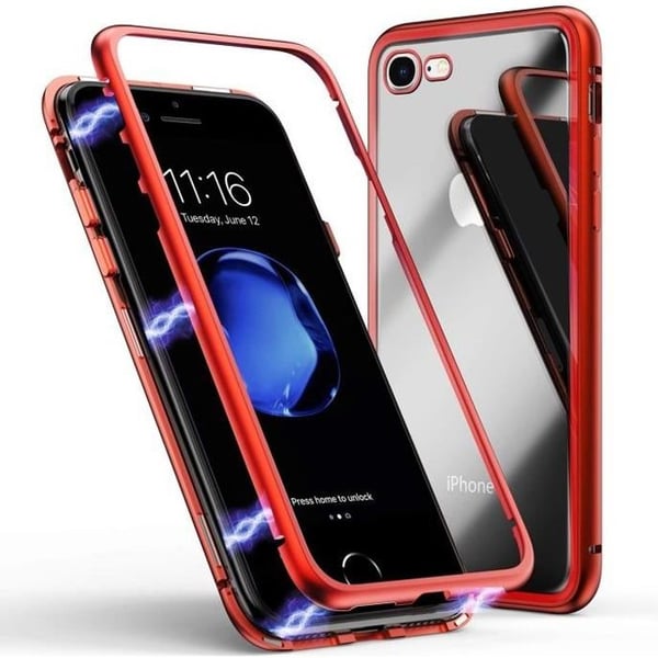 Skydd för iPhone SE 2020 - Phonillico - Magnetisk Röd - Härdat Glas - Skärmskydd