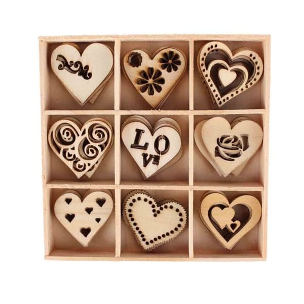 Kits med dekorationer - MEGACREA DIY - 45 bitar - Snidat trä - Beige