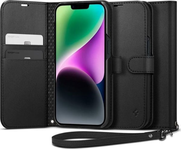 Cover - SPIGEN - SPN2640 - Læder - Sort - Kompatibel med iPhone 14