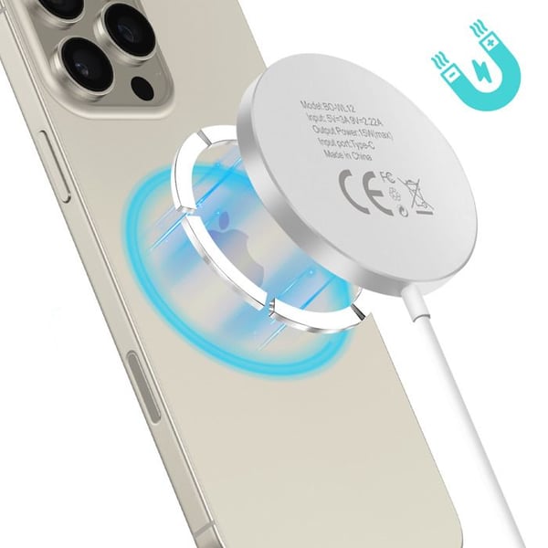 MagSafe-laddare - BWOO - iPhone - 15W - USB-C-kabel 1m - Vit