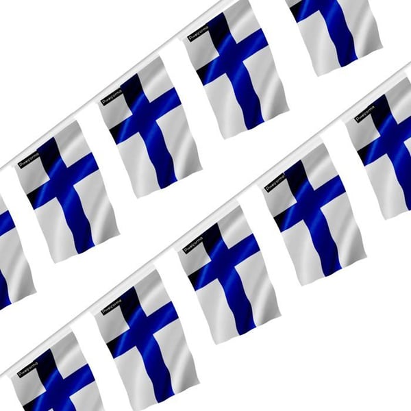 Girlang – Finlands flagga – 14 x 21 cm – Polyester – Att hänga – 50 stycken