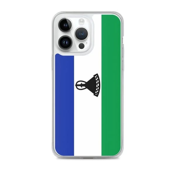 Telefonfodral – Lesothos flagga – Kompatibel med iPhone 14 Pro Max – Mjuk och flexibel – Slitstark och stötbeständig - Silikonskal - Pixelforma