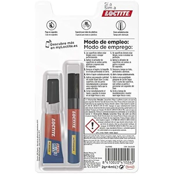 Instant lim - LOCTITE - Svåra plaster - 4 ml - 2 gr - Snabblim för plaster