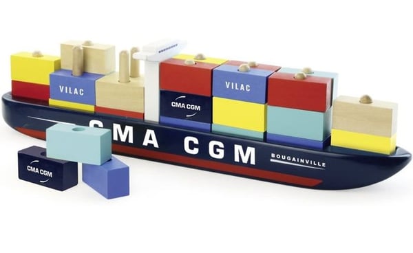 VILAC Jules Verne containerfartyg i trä - Naval leksak för barn i åldrarna 3 till 5 år