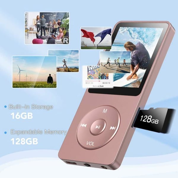 MP3-spelare AGPTEK - 16GB - 1,8” skärm - FM-radio - Batteritid upp till 70 timmar - Roséguld
