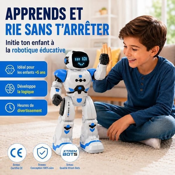 Xtrem Bots - Robbie | Barnrobot | Fjärrstyrd och programmerbar robot med upp till 50 åtgärder | Leksak för barn 5 år pojke