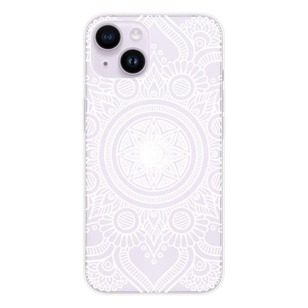 Siliconfodral med tryck - 1001 fodral - Apple iPhone 15 - Vit mandala - Optimal skydd - Semi-rigid