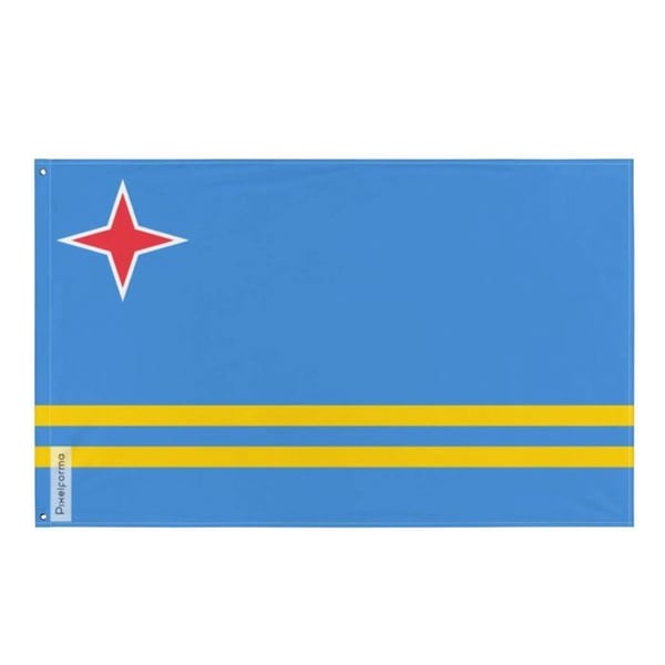 Arubas flagga – 60 x 90 cm – Hållbar polyester – 2 metallögon – Inomhus / Utomhus – Pixelforma