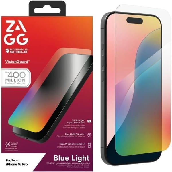 ZAGG InvisibleShield Glass Elite VisionGuard Skärmskydd i Härdat Glas för iPhone 16 Pro 6,3-tum