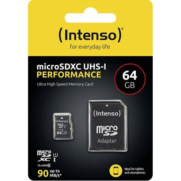 Intenso 64GB microSDXC Prestanda Kort microSD 64 GB Klass 10 UHS-I vattentät