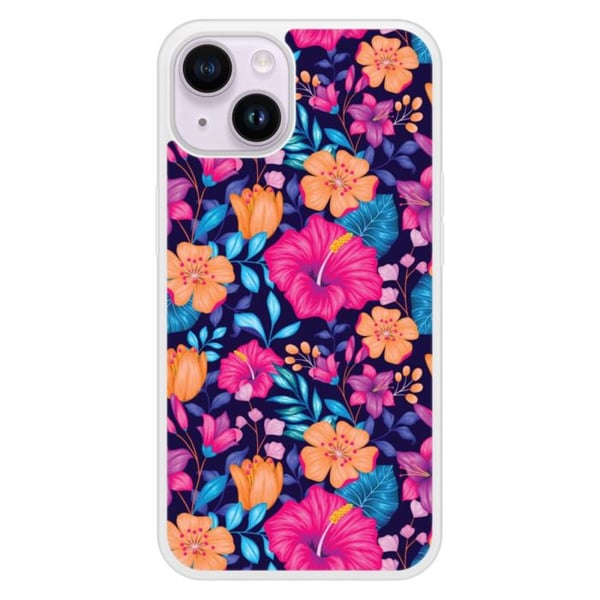 Skal i förstärkt silikon med tryck, kompatibel med Apple iPhone 14, exotiska blommor