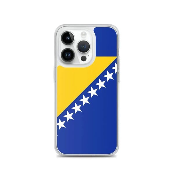 Telefonfodral – Flagga för Bosnien-Hercegovina – Kompatibel med iPhone 14 Pro – Flexibelt Fodral – Slitstarkt och Stötsäkert – Pixelforma
