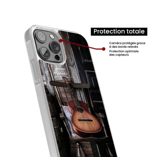 Förstärkt silikonfodral med tryck kompatibelt med Apple iPhone 15 Pro Gitarr