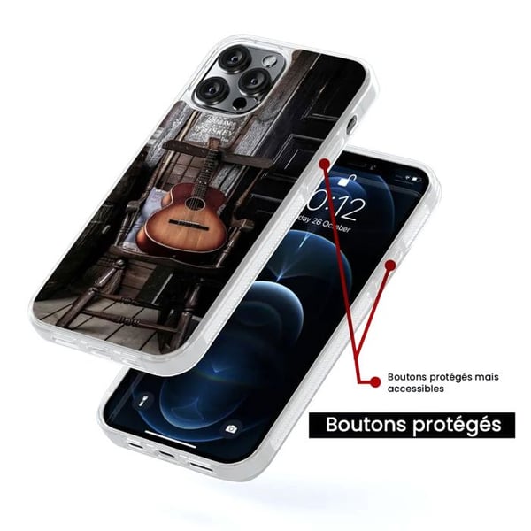 Förstärkt silikonfodral med tryck kompatibelt med Apple iPhone 15 Pro Gitarr
