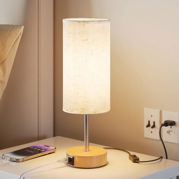 Sänglampa med USB-laddningsportar, Touch Control 3 färgtemperaturer och minimalistisk skrivbordslampa, E27-lampor