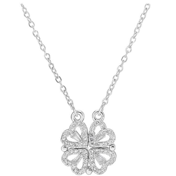 Halsband - Ej specificerat - Fyrklöver - 46 cm - Legering - Hålig hjärtanhänge