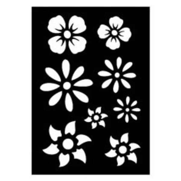 Pochoir Blommor - Ki Sign - 7x10 cm - Adhesiv - Återanvändbar - 8 blomstermotiv