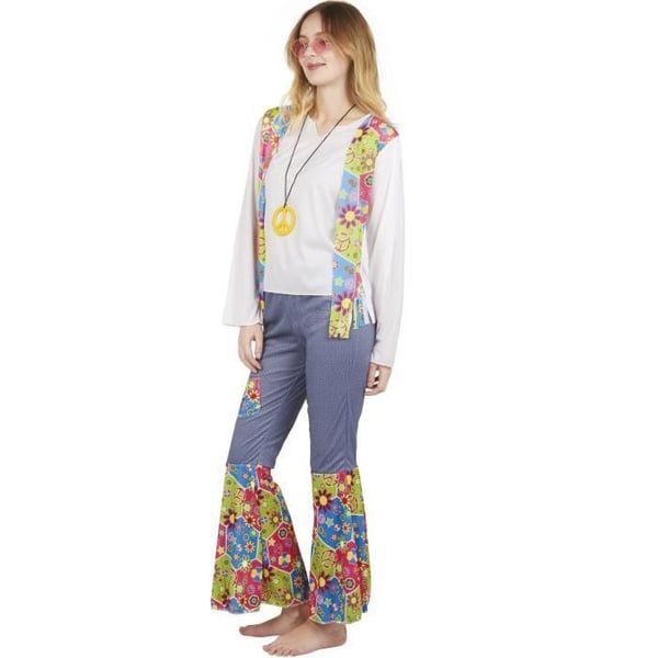 Vuxendräkt kvinna - LITEN CLOWN - Hippie 60-tal - Storlek S/M - Flerfärgad - Skjorta + väst + byxor