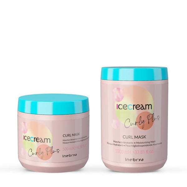 Fuktgivande mask - INEBRYA - ICE CREAM CURLY PLUS - 500ml - Anti-friss - Lockigt hår