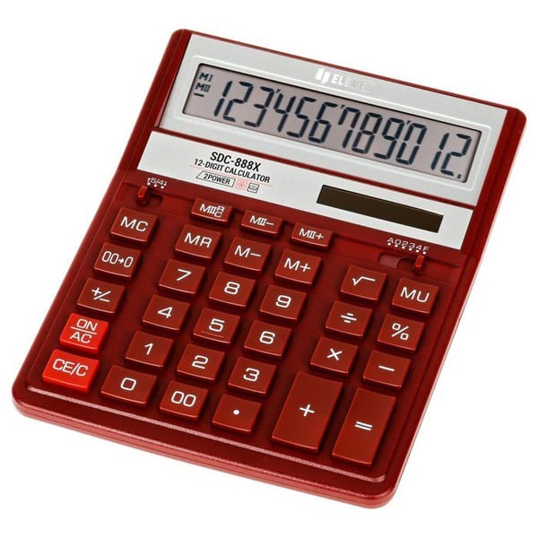 Lommeregner - ELEVEN - SDC888XRDE - Rødt display med 12 cifre - Batteridrift