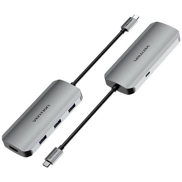 Vention Dockingstation 5-i-1 USB-C till HDMI / USB 3.0 x 3 / PD 0.15M Grå Aluminium