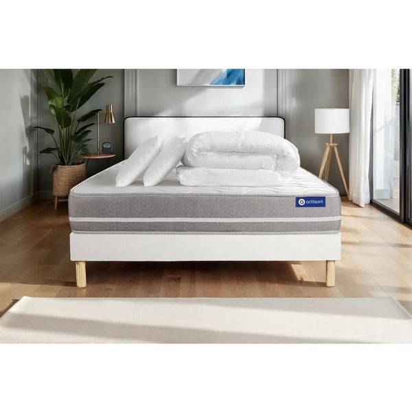 Komplett sängpaket 160x200 cm - Madrass + Sängbotten Vit (i kit) + 2 kuddar + Täcke - Actilatex T