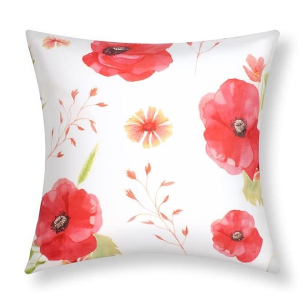 Kuddfodral - AVIZAR - Paket med 2 - 40x40 cm - Mönster Poppy - Vit och Svart