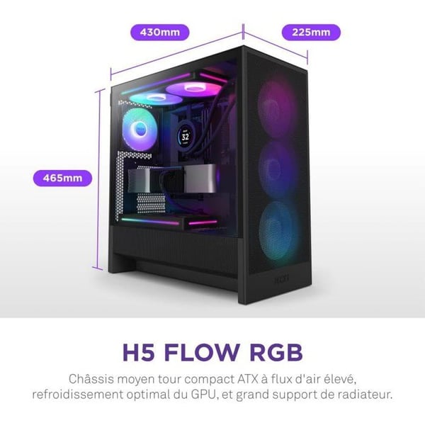 Medeltorn kompakt ATX - NZXT - CC-H52FB-R1 - H5 Flow RGB med inkluderade RGB-fläktar - Svart