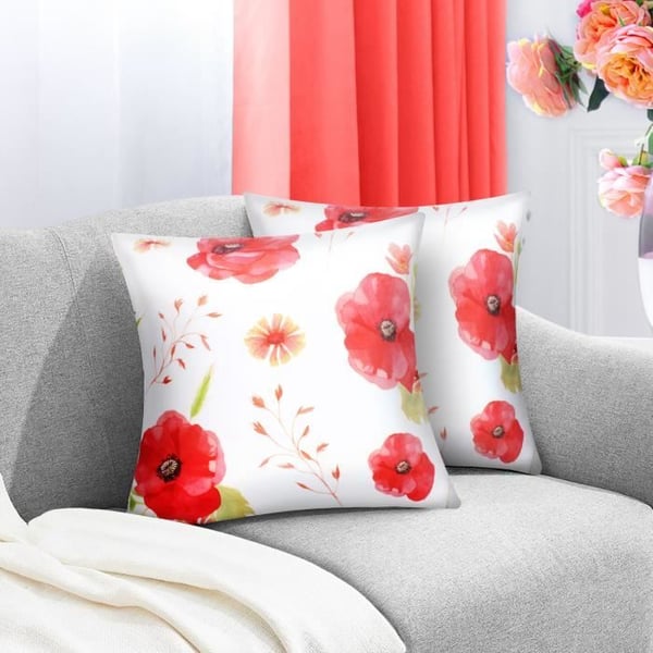 Kuddfodral - AVIZAR - Paket med 2 - 40x40 cm - Mönster Poppy - Vit och Svart