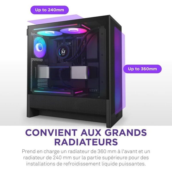 Medeltorn kompakt ATX - NZXT - CC-H52FB-R1 - H5 Flow RGB med inkluderade RGB-fläktar - Svart