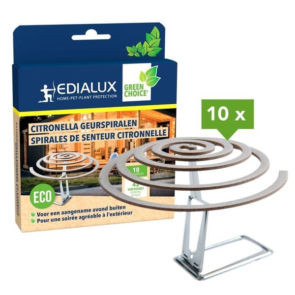 Edialux Anti-insektsspiraler med citronella, 10 stycken, med stöd, ekologiskt och långvarigt skydd för trädgården