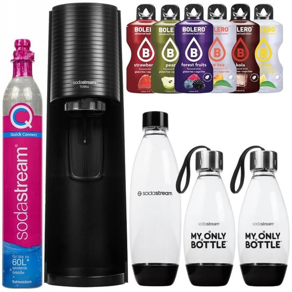 Vattenkolsyrare - SODASTREAM - Terra - 3 flaskor - 6 smaker utan socker - Patron ingår