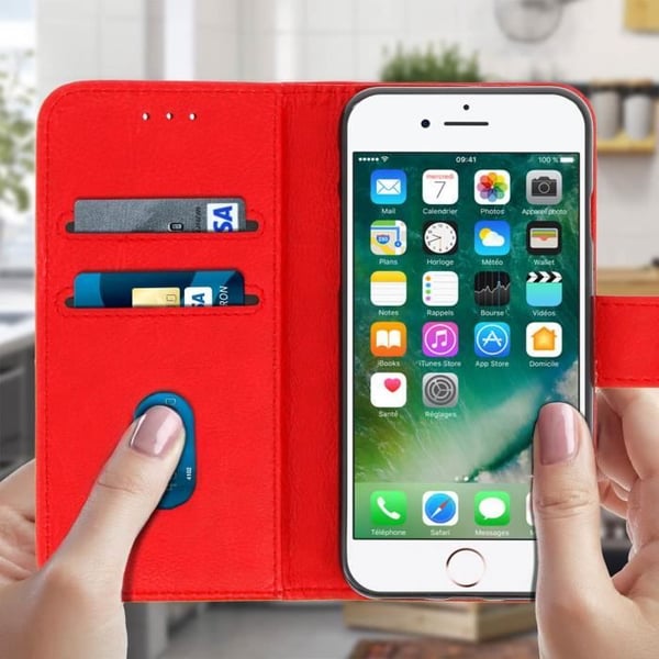Plånboksfodral - AVIZAR - iPhone 7 / iPhone 8 - Röd - Magnetisk - Stödfunktion