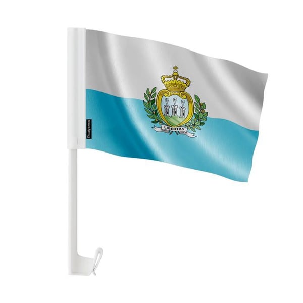 Flagga Bil San Marino – 14 x 21 cm – Polyester Tyg – Fästa på Fönster – 10 stycken – Pixelforma