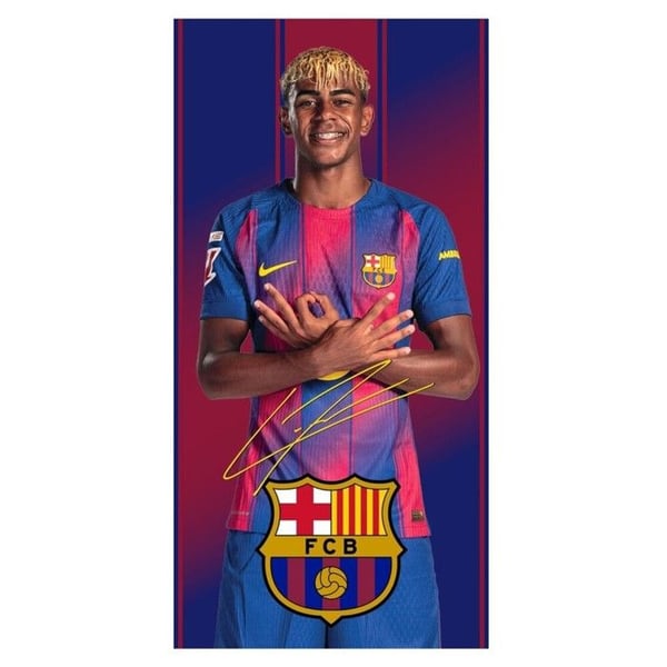 Strandhandduk och bad - FC Barcelona - Lamine Yamal signatur - 140 x 70 cm - 100% polyester - Snabbtorkande