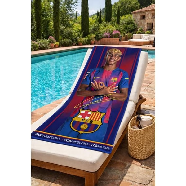 Strandhandduk och bad - FC Barcelona - Lamine Yamal signatur - 140 x 70 cm - 100% polyester - Snabbtorkande