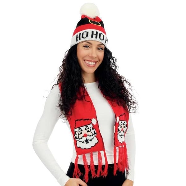 Tomteluva och scarf vuxen - PTIT CLOWN - Röd Vit Svart - 2 års garanti