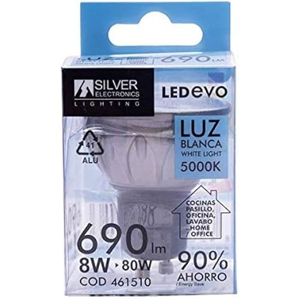 EVO Silver Electronic Dicroica LED-lampa 8W80W - GU10 - 4000K - 38 - 690LM - Naturligt neutralt ljus - A+