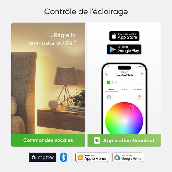 LED-lampor E27 - NANOLEAF - Matter - Förpackning med 4 - RGBW - Smart och Ansluten