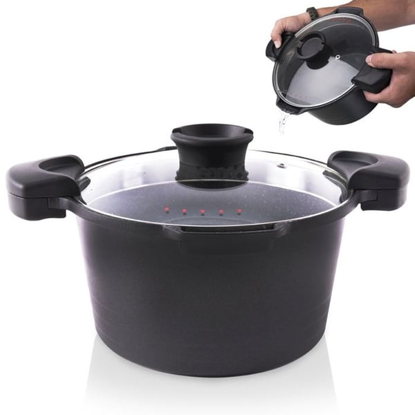 Granitbelagd non-stick kastrull - ORION - 24 cm - 5,5 L - Induktion - Lock med avrinning - Aluminium