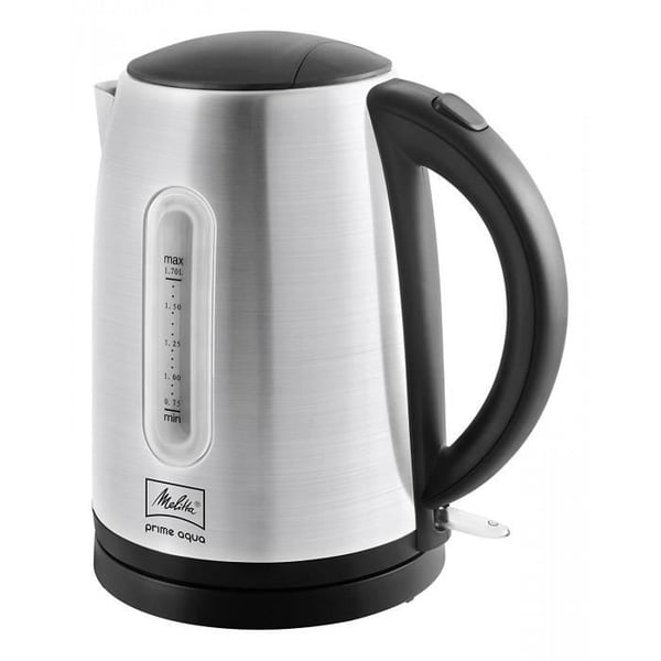 Melitta Prima Aqua Kettle 1,7 L - Rostfritt stål och svart - 360° bas - Vattennivåindikator