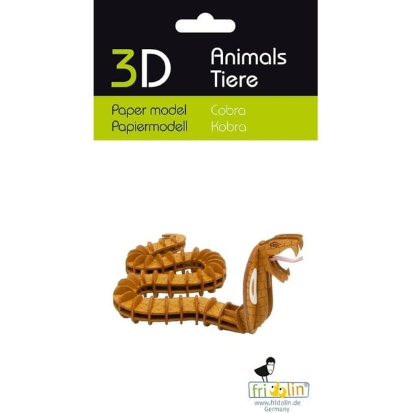 3D-pappermodell - FRIDOLIN - Kobraorm - Laserskuren kartong - 13×6×8 cm - Från 8 år