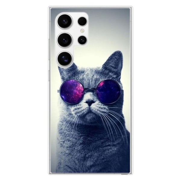 Tryckt silikonfodral kompatibelt med Samsung Galaxy S24 Ultra katt med glasögon