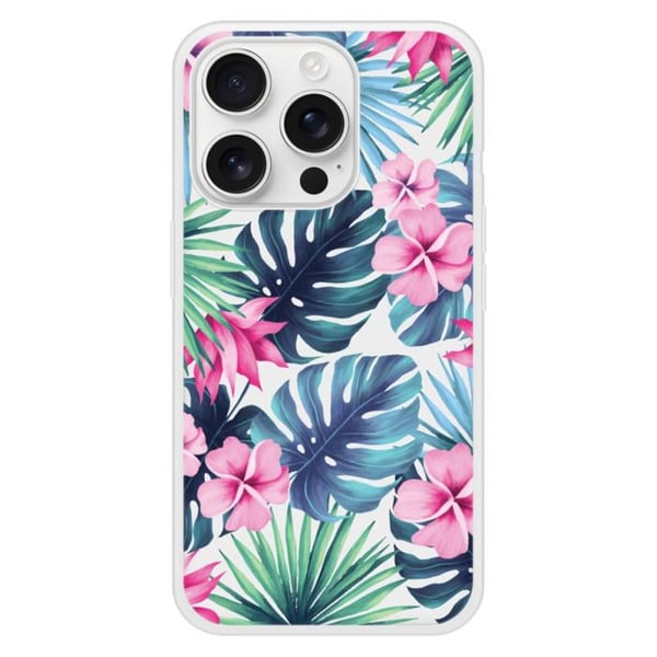 Coque i silikon med förstärkt tryck kompatibel med Apple iPhone 16 Pro Tropical Aquarelle