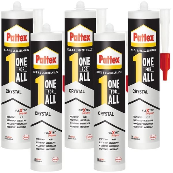 Polymerlim - Pattex - One For All Crystal 290g - Transparent - Hög vidhäftning - Förpackning med 5