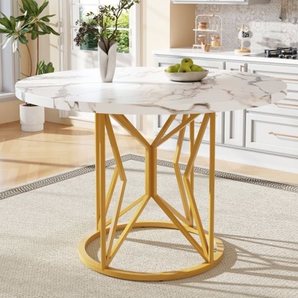 Rund matbord - MUVOE - 100x100 cm - Mármerad MDF i guld - 4 platser - Elegant design