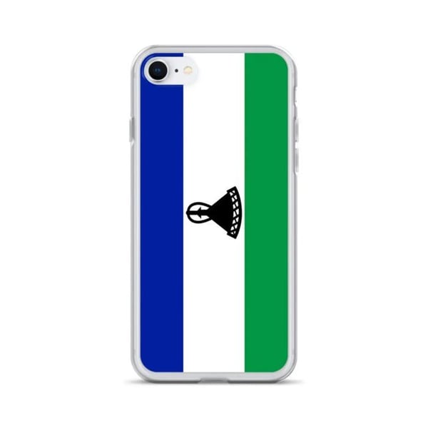 Telefonfodral – Lesothos flagga – Kompatibel med iPhone 7 Plus – Mjukt fodral – Slitstarkt och stötresistent – Silikon – Pixelforma