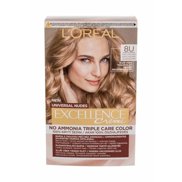 Hårfärgscreme - Loréal Paris Excellence - Ljus Blond 8U - Tredubbel Skydd - 48ml