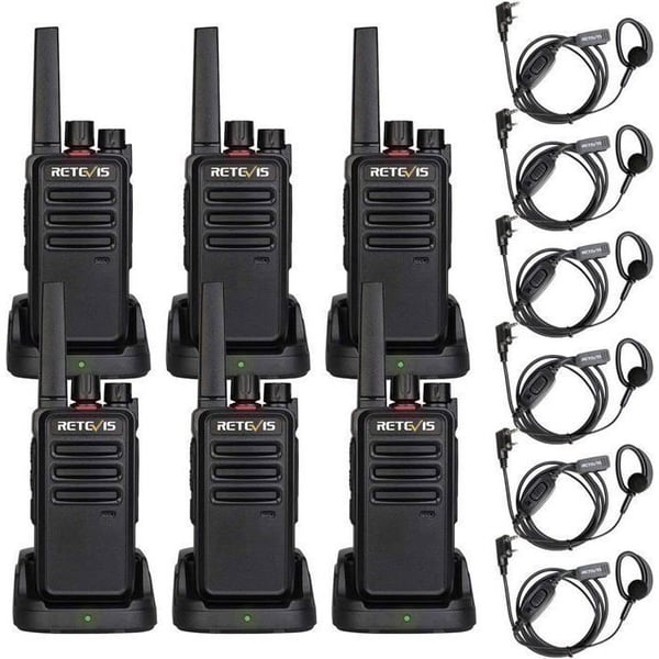 Retevis RT668 Professionell Walkie Talkie med Hörlurar, PMR446 utan Licens, Uppladdningsbar, VOX, Bärbar Talky för Säkerhet (6 St)
